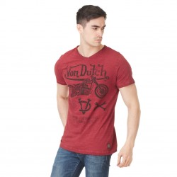 T-shirt Col V Homme Von Dutch Lew Imprimé Rouge