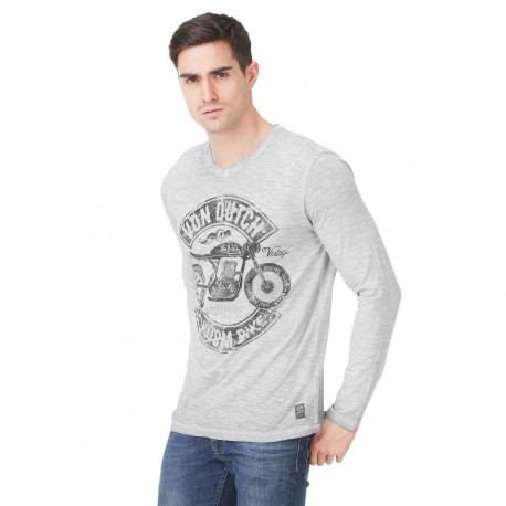 T-shirt Col V Homme Von Dutch Olive Imprimé Gris