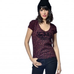 T-shirt Col V Femme Von Dutch Fauve Imprimé Multicolore