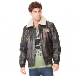 Veste en cuir homme Von Dutch Pilot Noir