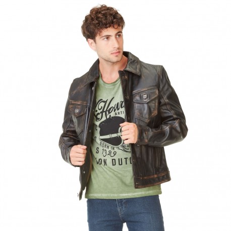 Veste en cuir homme Von Dutch India Noir