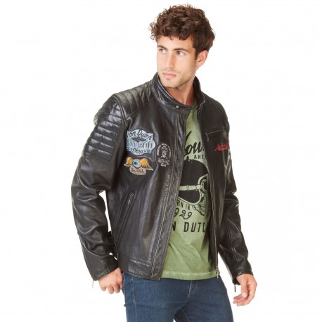 Veste en cuir homme Von Dutch Biker Noir