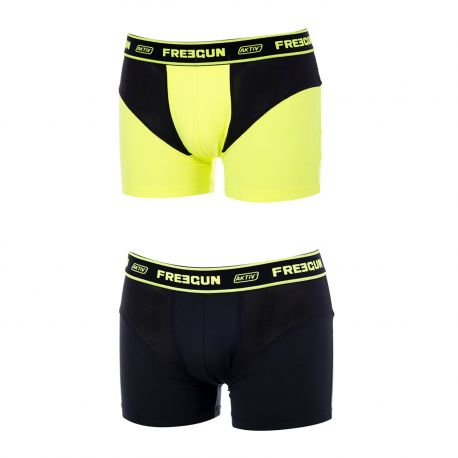 Lot 2 Boxers Homme Aktiv Performance Jaune et Noir