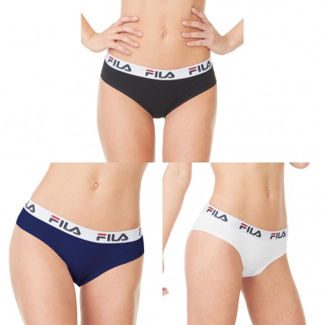Lot de 3 Slips Coton Femme Fila 6043 Noir Navy et Blanc