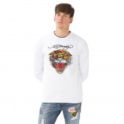 Sweat homme Ed Hardy Tiger Strass Blanc