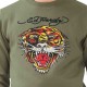 Sweat homme Ed Hardy Tiger Strass Vert Kaki