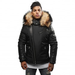 Parka homme H'echbone Napoli Noire Col fourrure