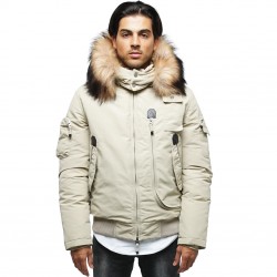 Parka homme H'echbone Police Beige Col fourrure