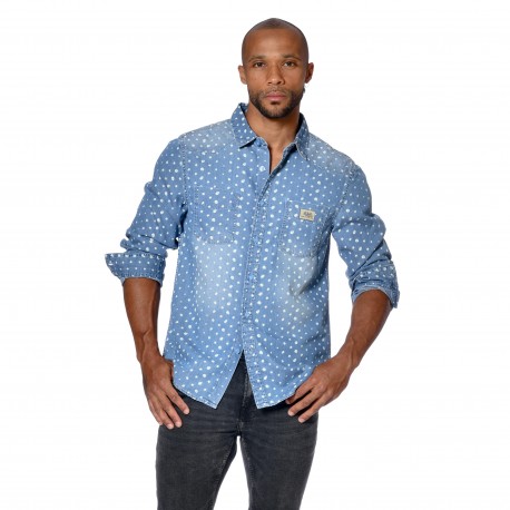 Chemise homme manches longues denim léger print têtes de mort Taylor