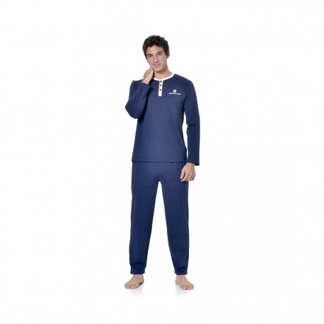 Ensemble pyjama long homme t-shirt col tunisien Vintage