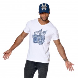 T-shirt homme col V coupe droite imprimé devant Aqua