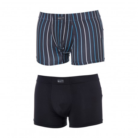 Boxer Homme Noir Rayé Et Noir Uni