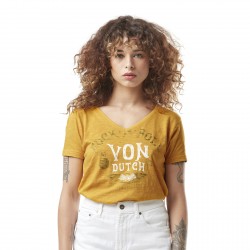 T-shirt femme en col v jersey flamme en coton Vintage