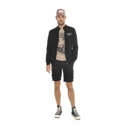 Sweat zippé col montant en coton molletonné avec print devant et dos