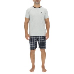 Ensemble Pyjama court homme en coton à carreaux et Logo poitrine