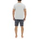 Ensemble Pyjama court homme en coton à carreaux et Logo poitrine