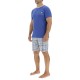 Ensemble Pyjama court homme en coton à carreaux et Logo poitrine