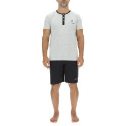 Ensemble Pyjama court homme en coton uni col boutonné & Logo poitrine