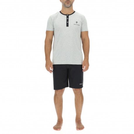 Ensemble Pyjama court homme en coton uni col boutonné & Logo poitrine