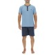 Ensemble Pyjama court homme en coton uni col boutonné & Logo poitrine