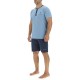 Ensemble Pyjama court homme en coton uni col boutonné & Logo poitrine