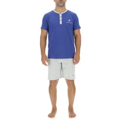 Ensemble Pyjama court homme en coton uni col boutonné & Logo poitrine