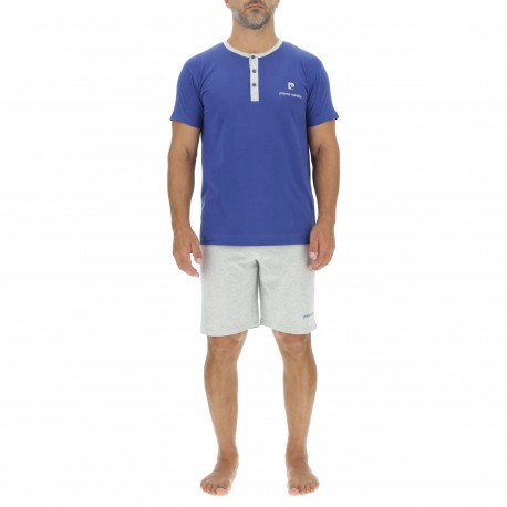 Ensemble Pyjama court homme en coton uni col boutonné & Logo poitrine