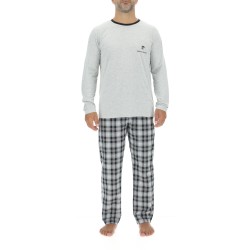 Ensemble Pyjama long homme en popeline à carreaux et Logo poitrine