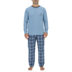 Ensemble Pyjama long homme en popeline à carreaux et Logo poitrine