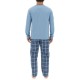 Ensemble Pyjama long homme en popeline à carreaux et Logo poitrine