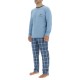Ensemble Pyjama long homme en popeline à carreaux et Logo poitrine