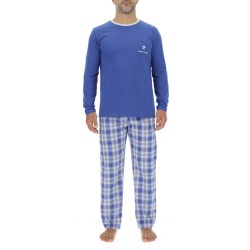 Ensemble Pyjama long homme en popeline à carreaux et Logo poitrine