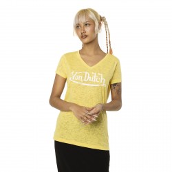 T-shirt femme col V effet dévore et print Classic