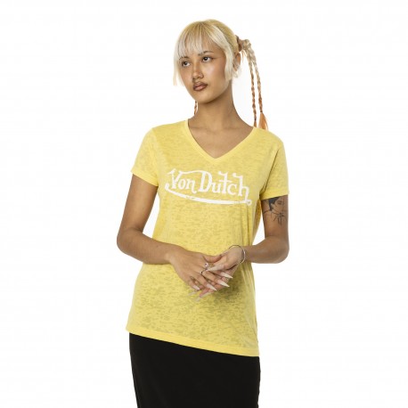 T-shirt femme col V effet dévore et print Classic