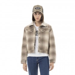 Veste femme à carreaux doublée sherpa avec patchs