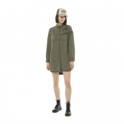 Robe Chemise femme délavée manches longues avec patchs