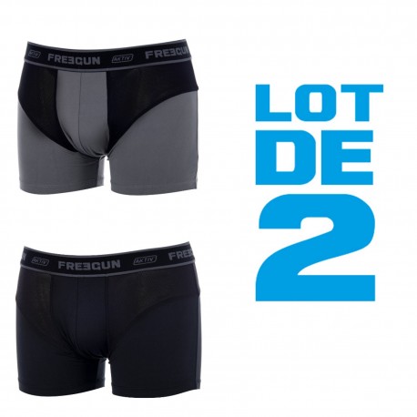 Lot 2 Boxers Homme Aktiv Performance Gris et Noir