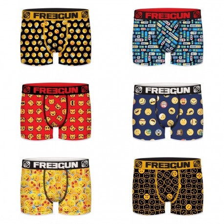 Lot de 6 boxers Garçon Freegun Emotik Multicolore