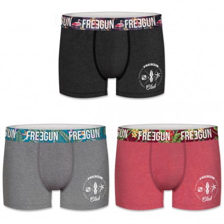 Lot de 3 Boxers Coton Homme Freegun Uni Multicolore