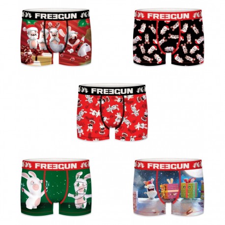 Lot de 5 Boxers Homme Freegun Lapins Crétins Christmas Multicolore