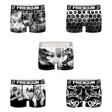 Lot de 5 boxers Homme Freegun Black&White Noir