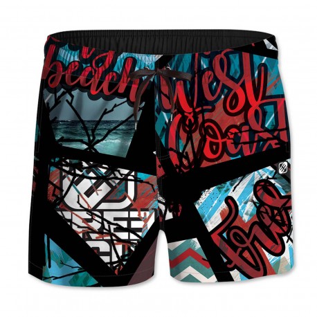 Boardshort court garçon Freegun Graf Rouge et Bleu
