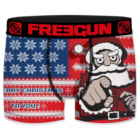 Boxer homme en microfibre Santa claus Freegun bleu et rouge
