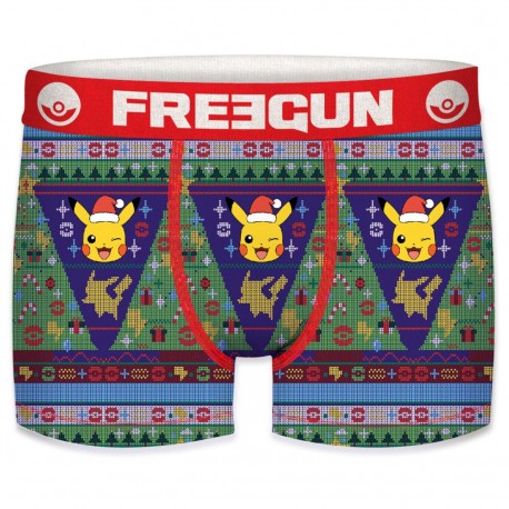 Boxer garcon microfibre Freegun Noel Pokemon Multicolore
