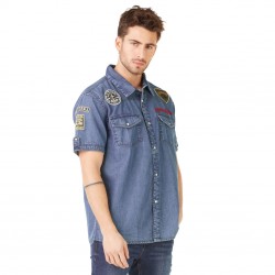 Chemise manches courtes homme Von Dutch Paul Bleu Denim