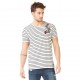 T-shirt Col V homme Von Dutch rayé Ecru et Marine