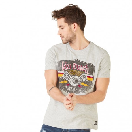 T-shirt homme Von Dutch Gas Gris Chiné